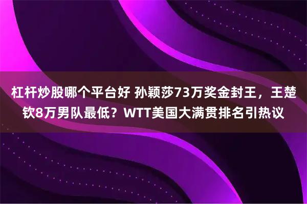 杠杆炒股哪个平台好 孙颖莎73万奖金封王，王楚钦8万男队最低？WTT美国大满贯排名引热议